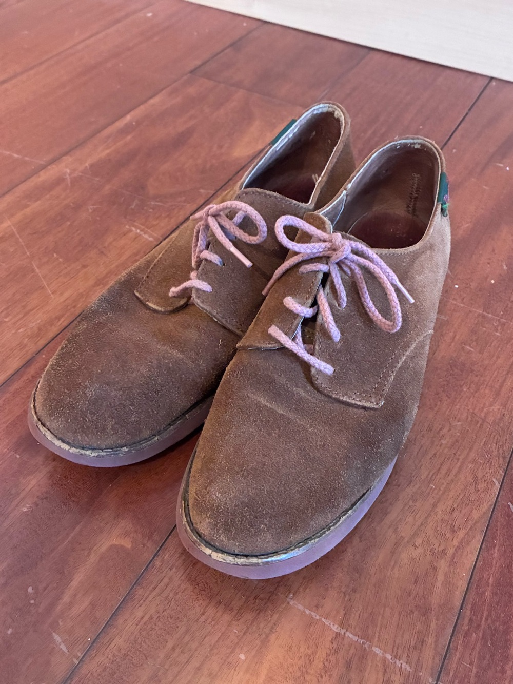 Bass Women’s Suede Derby Shoes in Brown with Pink Laces